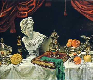  1962 Pintura al %c3%b3leo - naturaleza muerta con platería 1962 Giorgio de Chirico Surrealismo metafísico